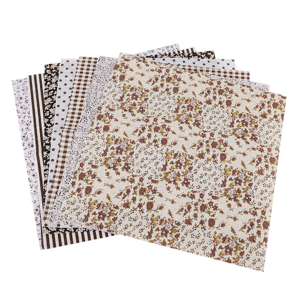 7 st fyrkantiga blommor i bomullstyg, förklippt DIY lapptäcksduk i brunt blommönster (50 * 50 cm)