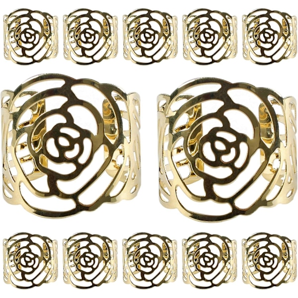 12 stk. Servietring, Servietring Metal Gennembrudt Servietholder Blomstermønster Ring Deco til Bryllupsbanket Fødselsdagsfest