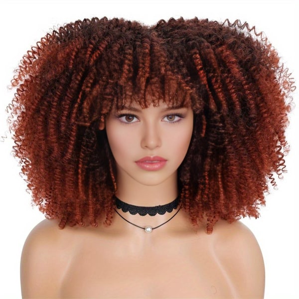 (Burgogne) 14" sort kvinder krøllet paryk, kort sort hår, freak hår, varmebestandig syntetisk paryk