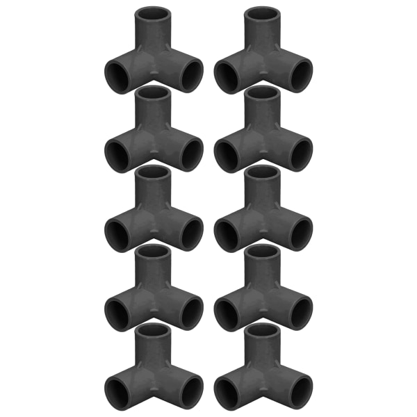 10 stk. 3-vejs Rørfittings PVC Plastik T-stykke Fitting Albuehjørneforbindelse 25 mm Indvendig Diameter Sort
