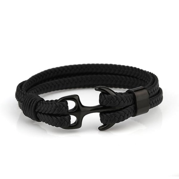 Högkvalitativt svart läder ankararmband för män - perfekt present