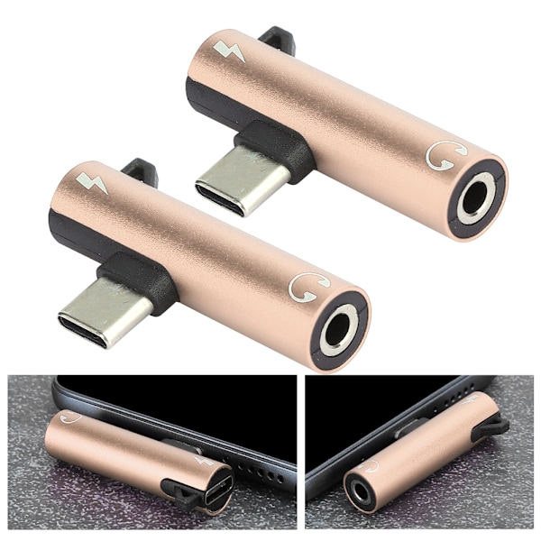 2 kpl 2-in-1 TypeC - 3,5 mm:n ääniaukkoadapteri, latauskaapeli, kuulokemikrofonijakaja (kulta)