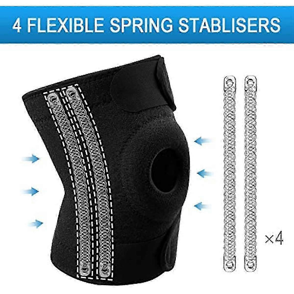 Knästöd Öppen Patella Knäskydd För Män Kvinnor Neopren Knäskydd För Ledvärk Sport Promenader Löpning Svart Stor M-XL* 47* till 57* Svart