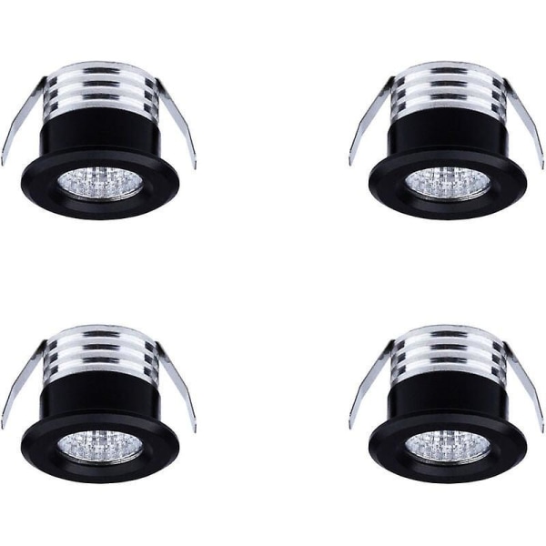 4-pakke mini forsænkede LED-spotlights, 3W, sort, neutralt lys
