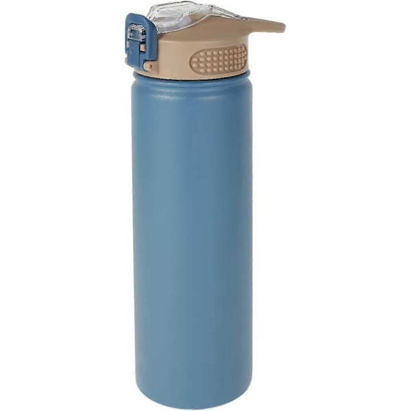 750 ml Termosmugg med Sugrör Rostfritt Stål Värmeisolering Stor Termokopp Bärbar Sportvattenflaska (Blå)