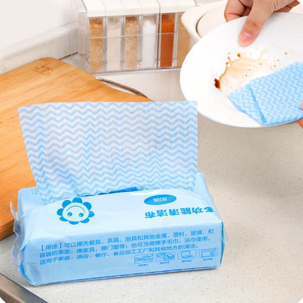 80 st engångs non-stick olja non-woven tyg dammvippa disktrasa handduk kök (blå)