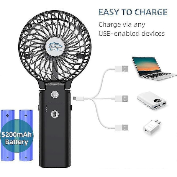 Kannettava Mini Käsituuletin USB Ladattava Akku 3 Nopeutta 180 Taitettava