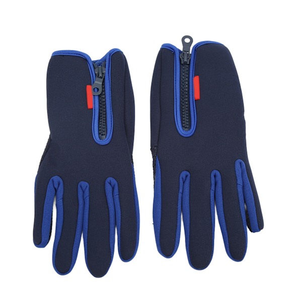 1 par vinterhandskar med pekskärm, fleece, termiska, vindtåliga med dragkedja för män och kvinnor, löpning, cykling, skidåkning, blå, XL