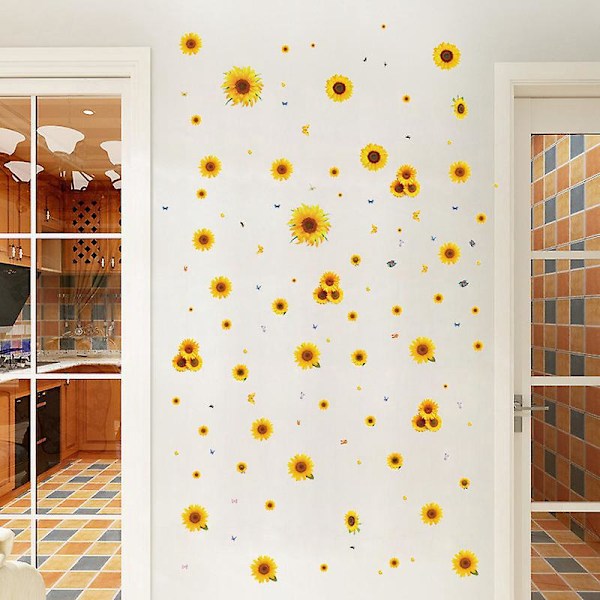 3D Solsikke Veggdekor og Sommerfugl Klistremerker Sett Avtakbar Gul Blomst Dekor for Vinduer og Vannflasker
