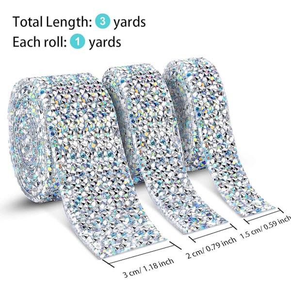 Färgglada Kristall Rhinestone Band Självhäftande 3 Yards Bling Band Rulle - 3 Rullar i 3 Storlekar