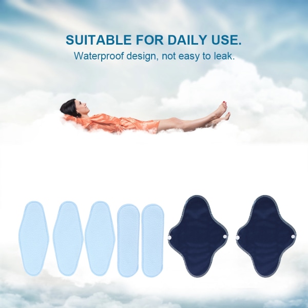 8 stk/sett gjenbrukbare menstruasjonsputer for kvinner Vanntett sanitærklut