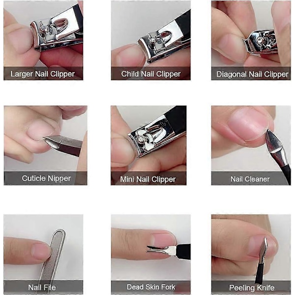 Manikyr, professionella nagelklippare, 18-delars set med etui (svart)