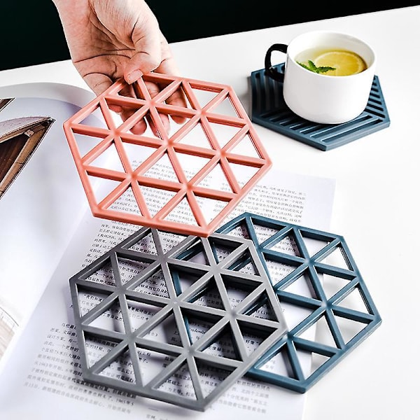 Silikonunderlag for tallerkener, glassbunn kjøkken varmt underlag coaster matte - Brun + Blå 2-pakning
