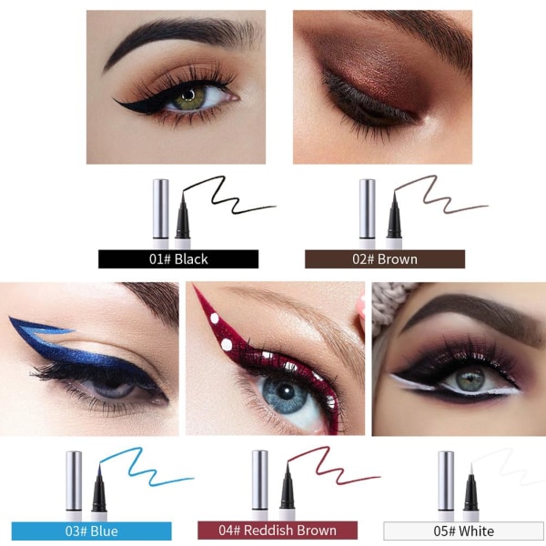 Flytande eyelinerpennor 5 färger eyeliners set för kvinnor fläcksäkra färgade vattenlinje eyeliners