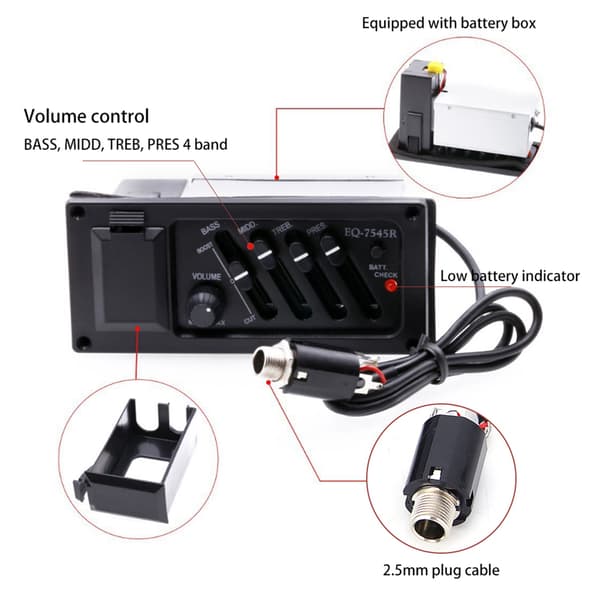 Gitarr Pickup EQ Klassisk Trä Akustisk Elektrisk Låda BASS MIDD TREB PRES Pickup 7545R