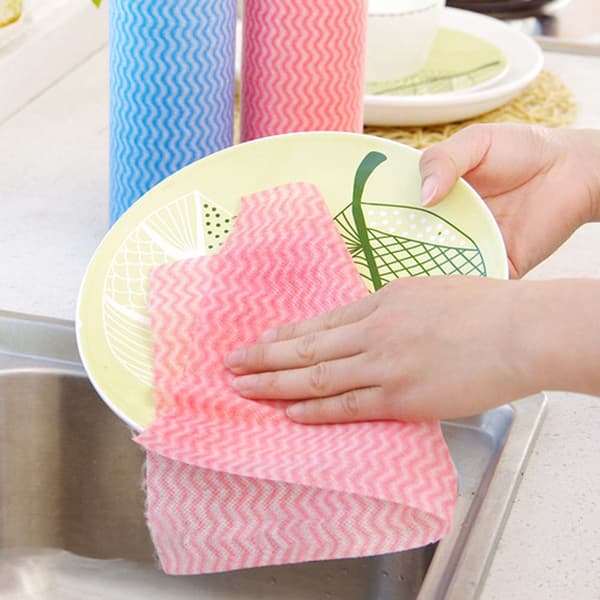 50 st engångs non-stick olja non-woven dammvippa disktrasa handduk för kök (röd)