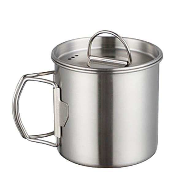 Campingkop i rustfrit stål med låg, skala, rustforebyggelse, foldbar campingkop til udendørs vandreture 350 ml