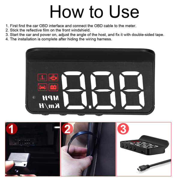 OBD2 HUD Head Up Display Vinduesprojektor Multifunktionsmåler Alarm Træthedskørselspåmindelse