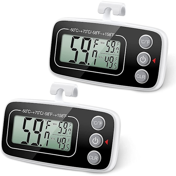 Digital kylskåp frys termometer - 2-pack, stor LCD-skärm, min/max-funktion, 3 stödmetoder, C/F-konvertibel