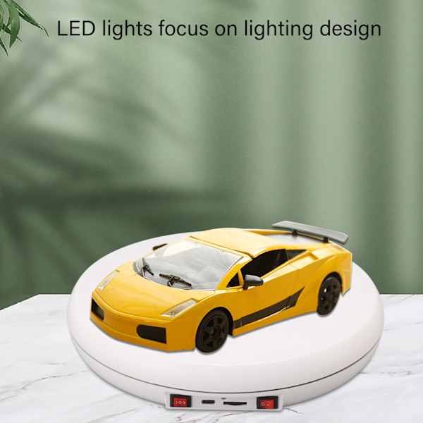Elektrisk roterende displaybord LED-lys 25 cm støjsvag 20 kg belastningskapacitet drejeskive displaystativ til smykker hvid