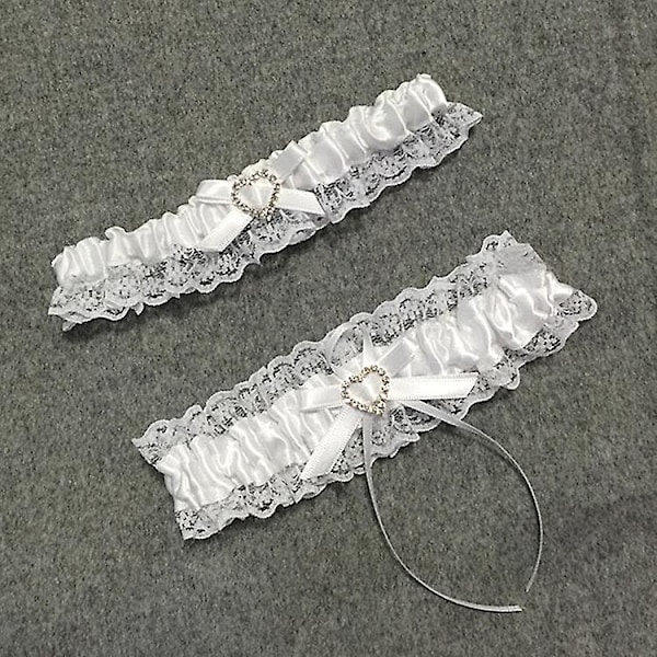 Lace Wedding Bridal Garter Set - Elegant and Stretchy with Rhinestone Satin Bow