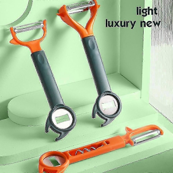 3 i 1 Frugt- og Grøntsagsskræller Rustfrit Stål Multipurpose Flaskeåbner Orange1073