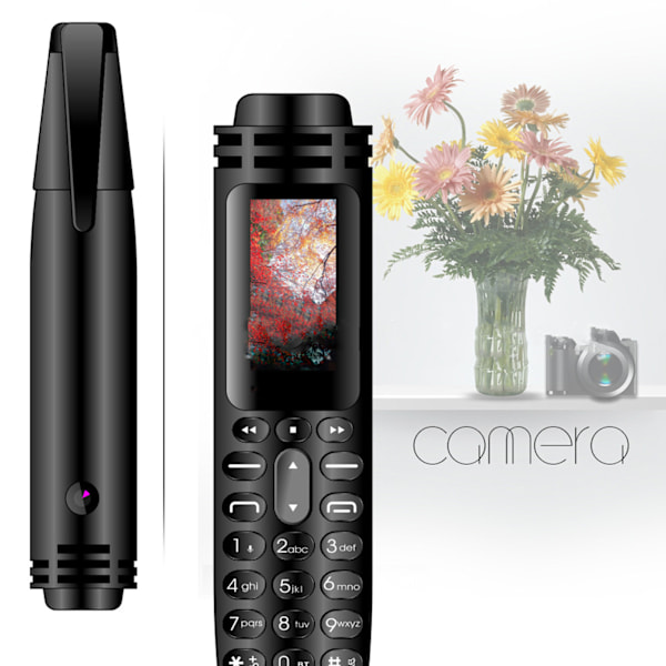 Pen Telefon under 4 tommer Tiny skjerm under 500W PX Slitasjebestandig Multifunksjon ABS Pen Mini Telefon for StudentBlack