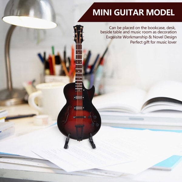 7.1in klassisk miniatyr gitarr replika med stativ och case Instrument prydnader Julklapp