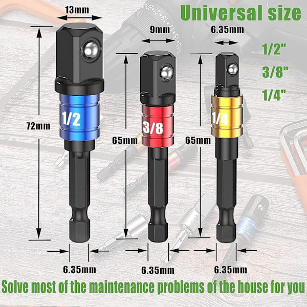 Vinkelborr, Professionell 105° Vinkelborr, 1/4\" 3/8\" 1/2\" Hex Borr Adapter Set, 3 Delar Hex Hylsadapter för Borrning (Svart)
