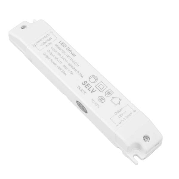 18W LED-transformatordriver DC12V 1.5A ABS Multi Protections LED-strømforsyning for hjemmet AC100‑240V
