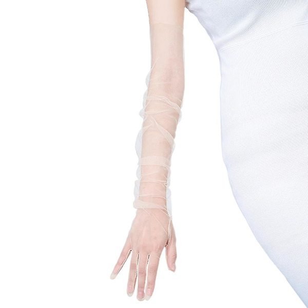 Eleganta långa tyllhandskar för kvinnor - Perfekt för sommarbröllop Beige