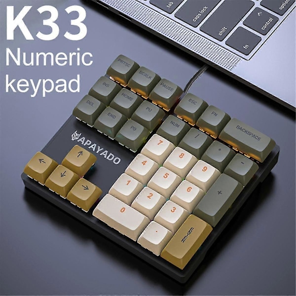 33 Tasters Kablet Mekanisk Numerisk Tastatur med Flerfargede Lys Passer Bærbar PC Numerisk Tastatur, , Blå Bryter