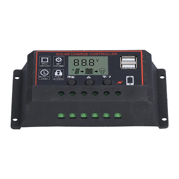 Justerbar solcellsladdningsregulator Smart Power Generation Regulator 12V 24V 10ARöd