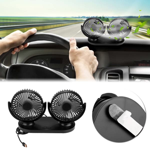 USB Dobbelt Hoved Bilventilator Bærbar Klimaanlæg Auto Køler Ventilation 12V Sort