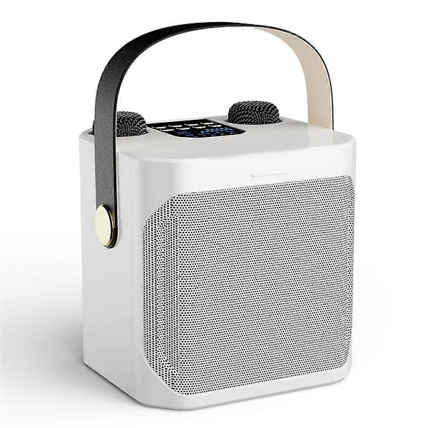 Tehokas Karaoke Bluetooth -kaiutin kahdella mikrofonilla, valkoinen