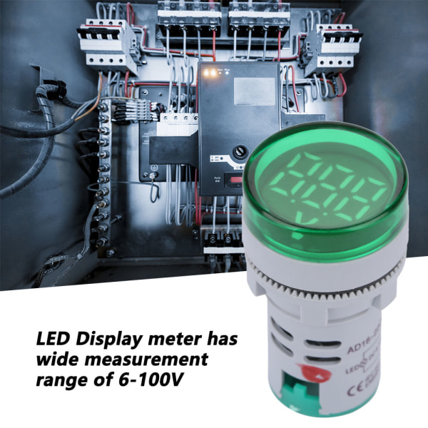 LED Voltmeter Signalljus Digital Display DC Spänningsmätare Indikator Rund Lamp Tester (Grön)