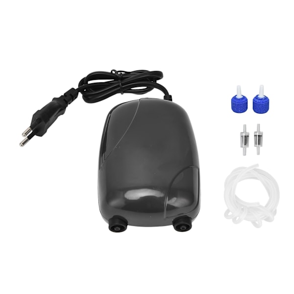 Akvarie Luftpumpe Fisktank Mini Oxygenpumpe Dobbel Uttak med Tilbakeslagsventil Rør EU 220V