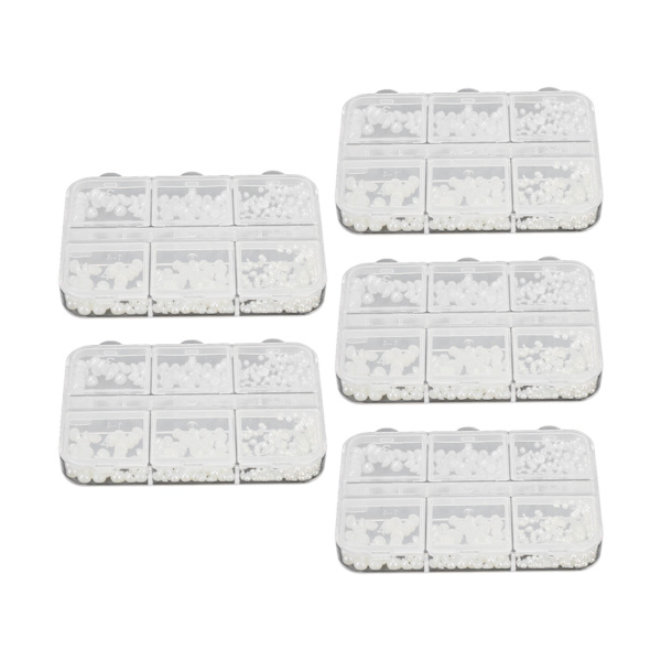 5 lådor Nagelberlocker Söta pärlor Falska strass Nail art Manikyrberlocker Vit A03