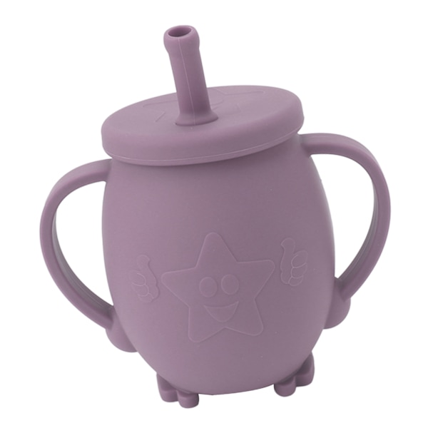 230 ml silikon treningskopp for småbarn med sugerørlokk, sklisikre håndtak, sølefri treningskopp for baby, småbarn, spedbarn, lilla