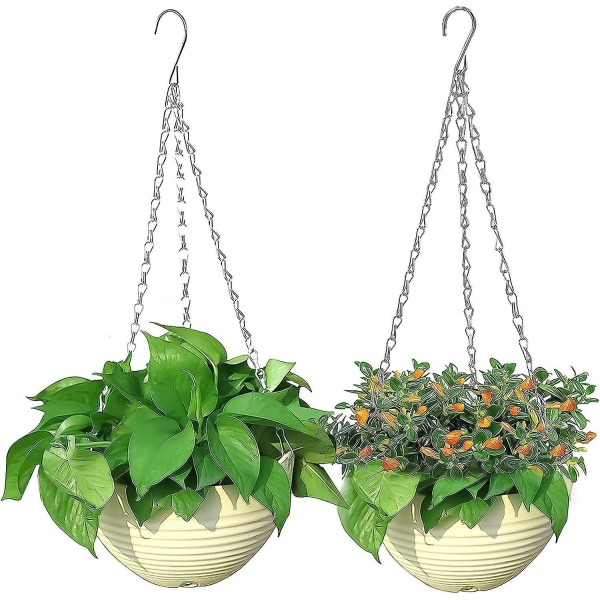 Set med 2 hängande blomkrukor för inomhus- och utomhusträdgårdar, ljusgrå