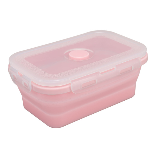 Hopfällbar silikonmatbehållare, temperaturbeständig, mikrovågsugnssäker lunchlåda, miljövänlig Bento-låda, 1200 ml, rosa
