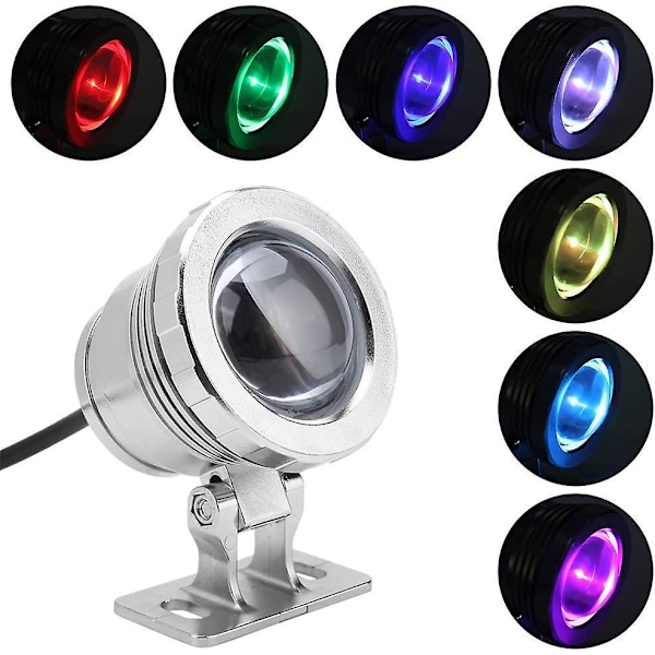 Sänkbar RGB LED-strålkastare, 10W EU-kontakt, Utomhusspotlight med fjärrkontroll, för akvarium, damm, fontän, trädgård (Silver)