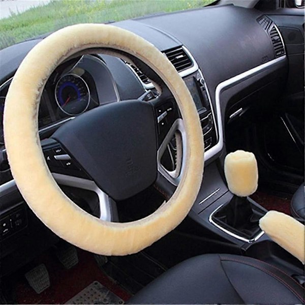 Rattmuff Plysch, Rattmuff Vinter, Handbromsspakskydd och Ratt Skydd, Universal Bilrattmuff, Beige