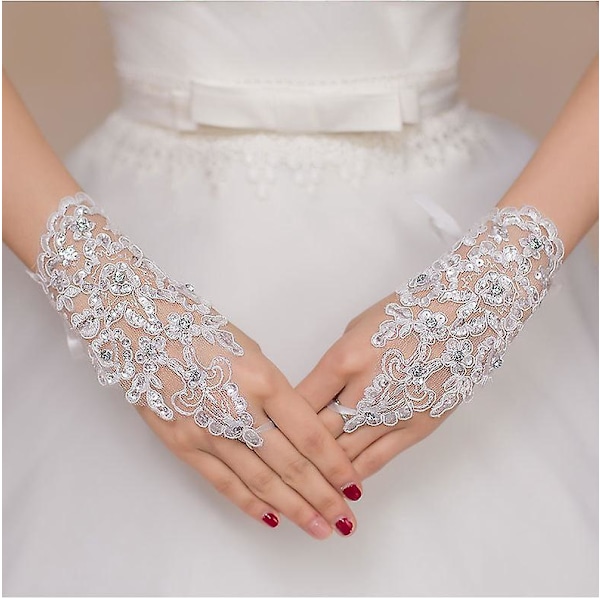 Brudspetsar Fingerlösa Handskar med Strass - Eleganta Bröllopstillbehör för Kvinnor och Brudar