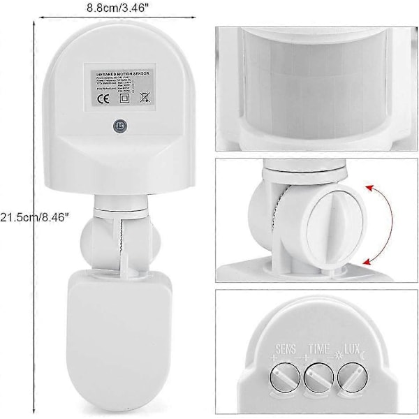 110V-240V Justerbar Kroppsrörelse Infraröd Sensor Detektor Lampa Strömbrytare (vit)