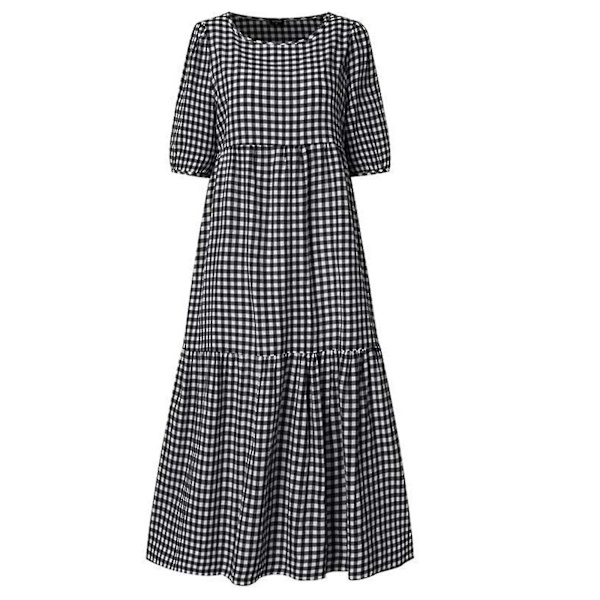 Ternet Puffet Midi-kjole med korte ærmer i sort til kvinder - Sommer 3XL