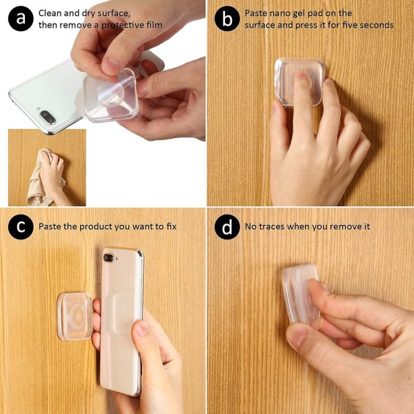 Nano Magic Gel Pad Telefonhållare Sticky Wall Mount, Återanvändbara Nano Stickers för bil, hem, kontorsförvaring - 4 delar (vit)