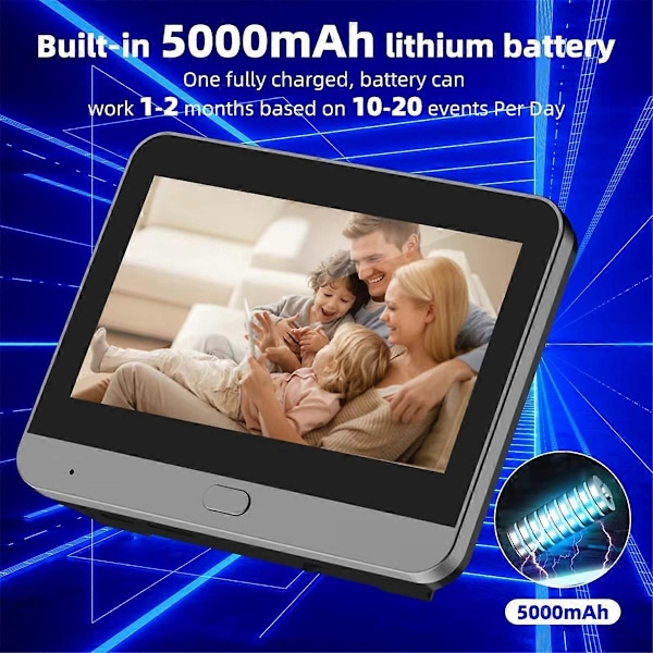 Mini Smart Life Tuya 3MP 140° Bred Synsvinkel Digital Dørkikkert