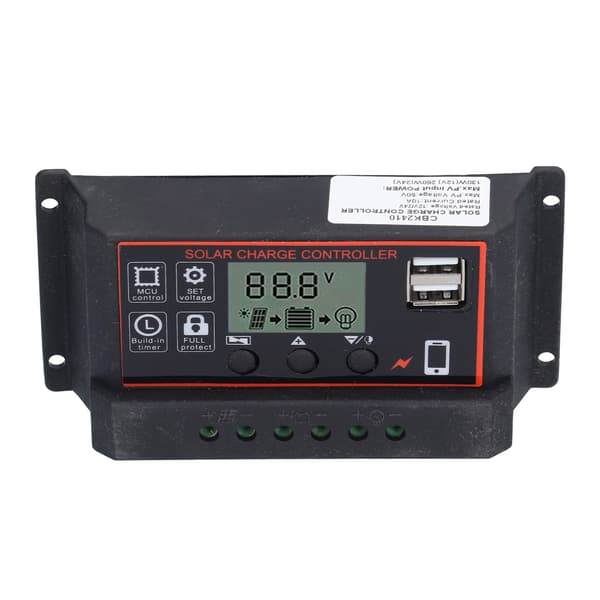 Solar Charge Controller Justerbar Fotovoltaisk Smart Strømgenereringsregulator 12V 24V 10ARød