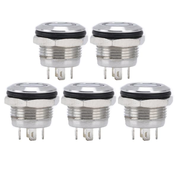 5 stk. Knappbryter Rustfritt stål Flat Toppknapp med LED Selvtilbakestilling Strømtilbehør 12mmDC3‑6V Blå